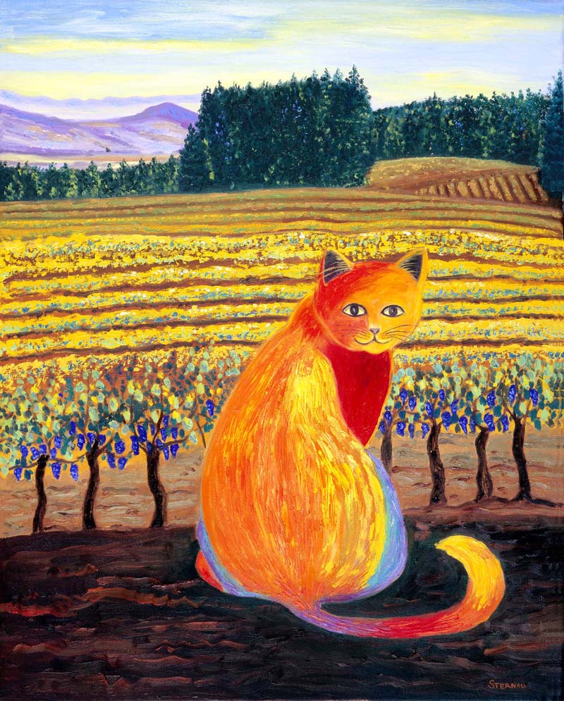 Wine Country Cat 2 print by Susan Sternau, holiday art show