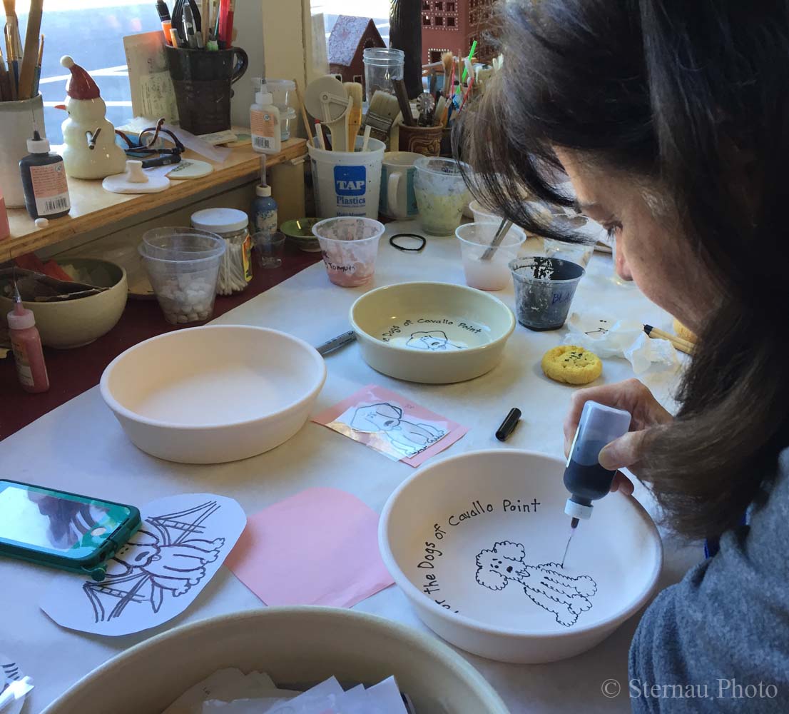 Lorna Newlin at Work on a Custom Dog Bowl, ceramic innovations