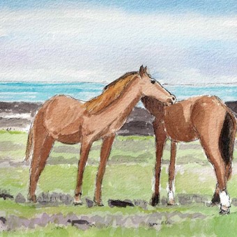 Wild Horses Grooming by Susan Sternau from Easter Island Sketchbook