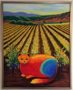 Wine Country Cat 1 Oil Painting framed by Susan Sternau