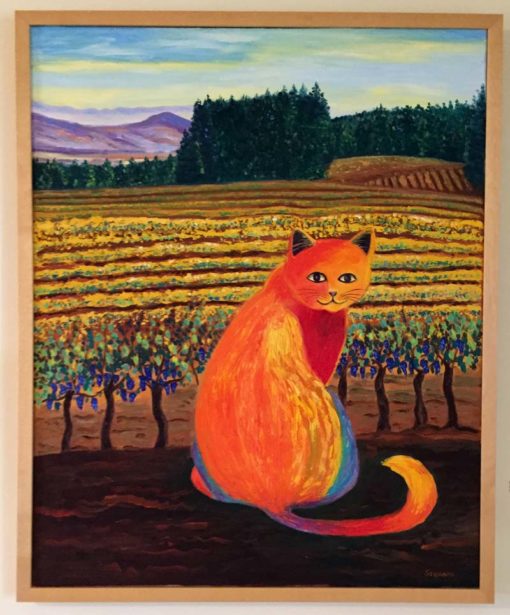 Wine Country Cat 2 Oil Painting framed by Susan Sternau