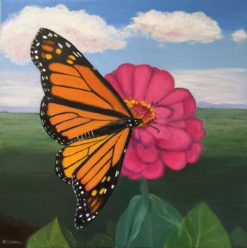 Monarch on Zinnia print image by Susan Sternau