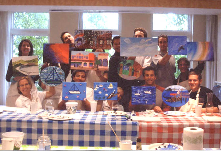 Team Building Painting Class with Their Paintings