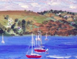 Bay with Boats Oil by Susan Sternau, detail