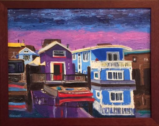 Bright Houseboats Sausalito Oil, framed, by Susan Sternau