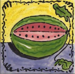 Watermelon, ceramic tile by Susan Sternau