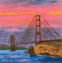 Pink Sky Over Golden Gate 4 mini oil, front, by Susan Sternau