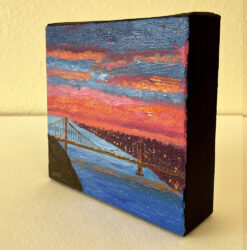 Pink Sky Over Golden Gate 4 mini oil, side, by Susan Sternau