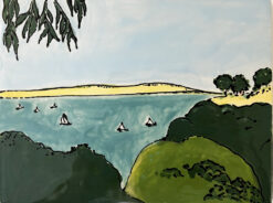 Sailboats from Angel Island large tile by Susan Sternau